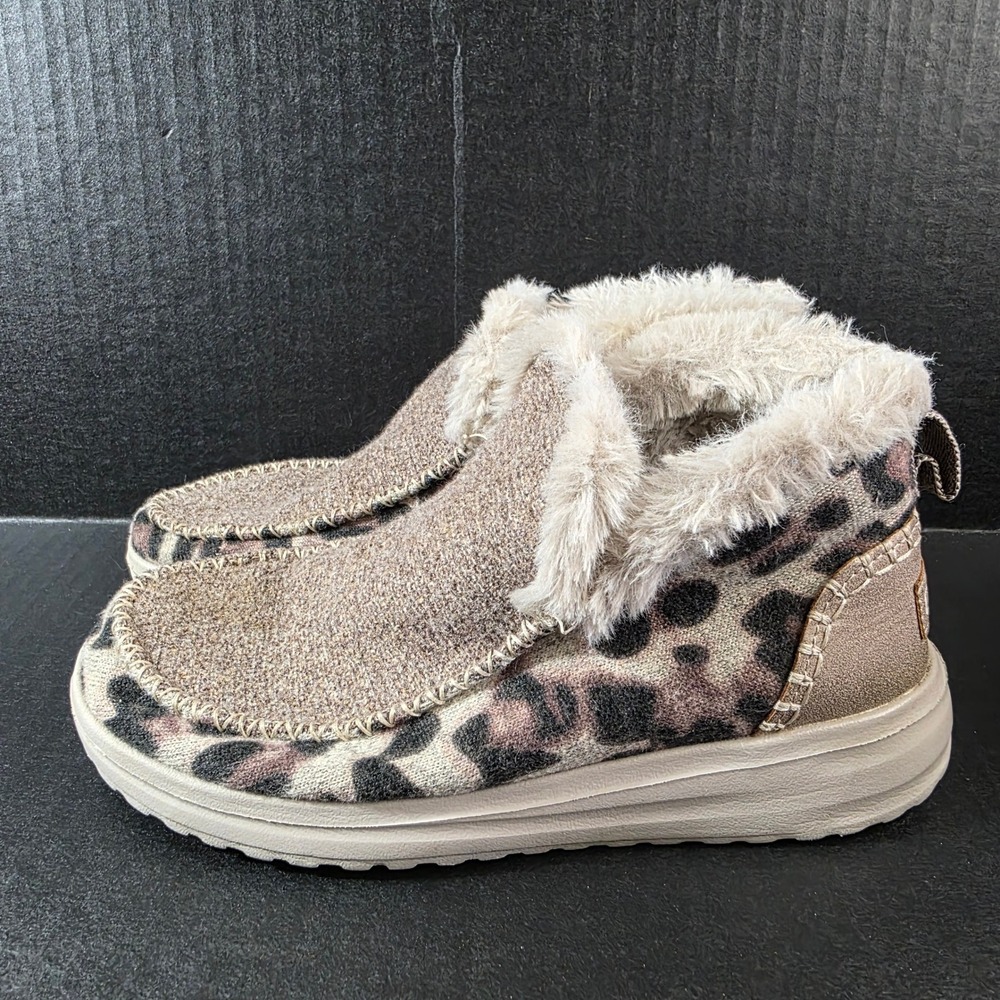 Hey Dude Denny Leo Taupe Leopard Faux Fur Boots‎ US 6 EU 37 Booties 122053708